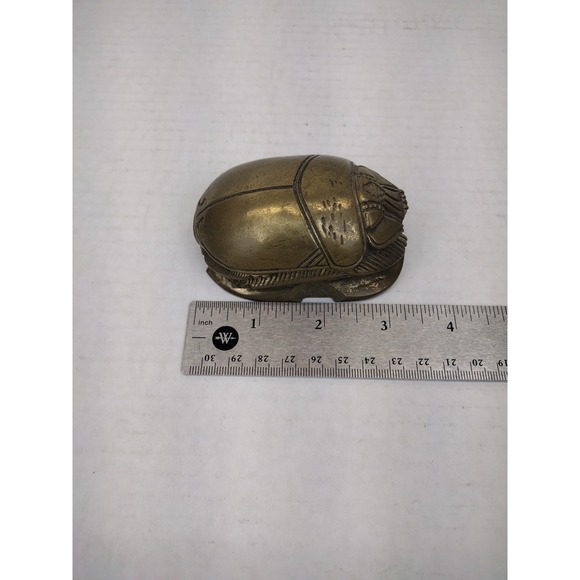3.5" VINTAGE BRASS SCARAB PAPERWEIGHT FIGURE HIEROGLYPHICS ANTIQUE ARTISAN - Picture 10 of 11